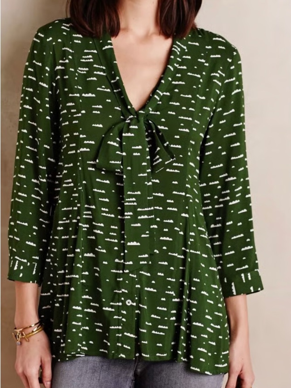 Anthropologie Maeve Cloud Print Swing Tunic Top Boho Whimsy Tie Front Size XS
